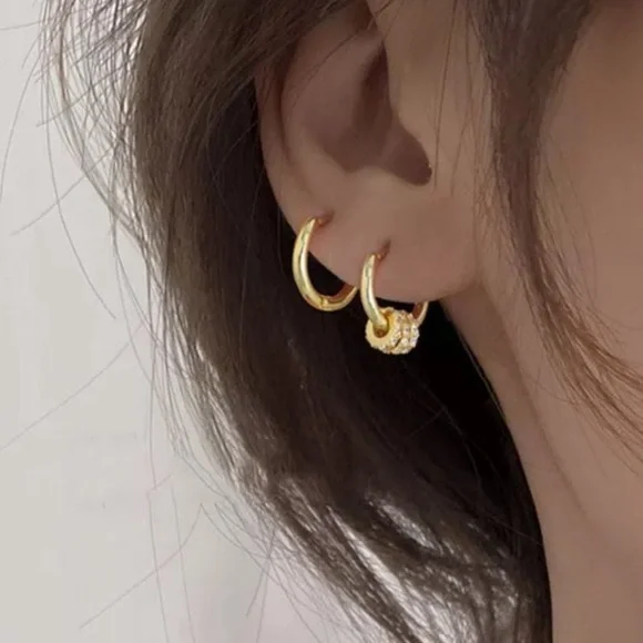 New Stock! Gold Crystal Round Huggie Hoop Earrings - Picture 4 of 4